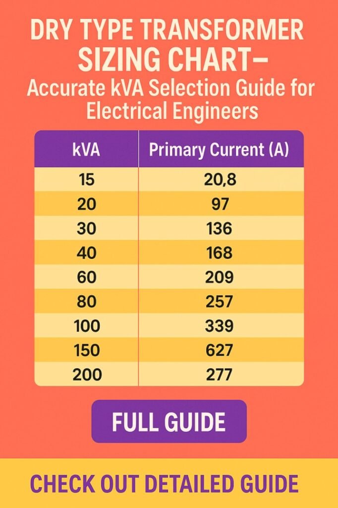 Dry Type Transformer Sizing Chart – Accurate kVA Selection Guide for Electrical Engineers