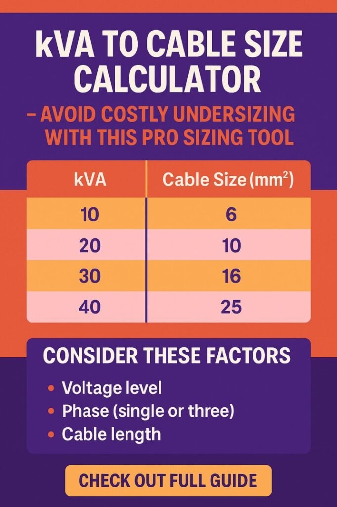 KVA to Cable Size Calculator – Avoid Costly Undersizing with This Pro Sizing Tool
