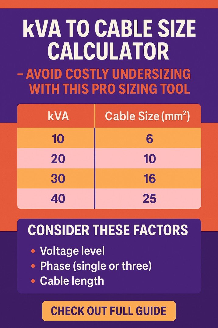 KVA to Cable Size Calculator – Avoid Costly Undersizing with This Pro Sizing Tool