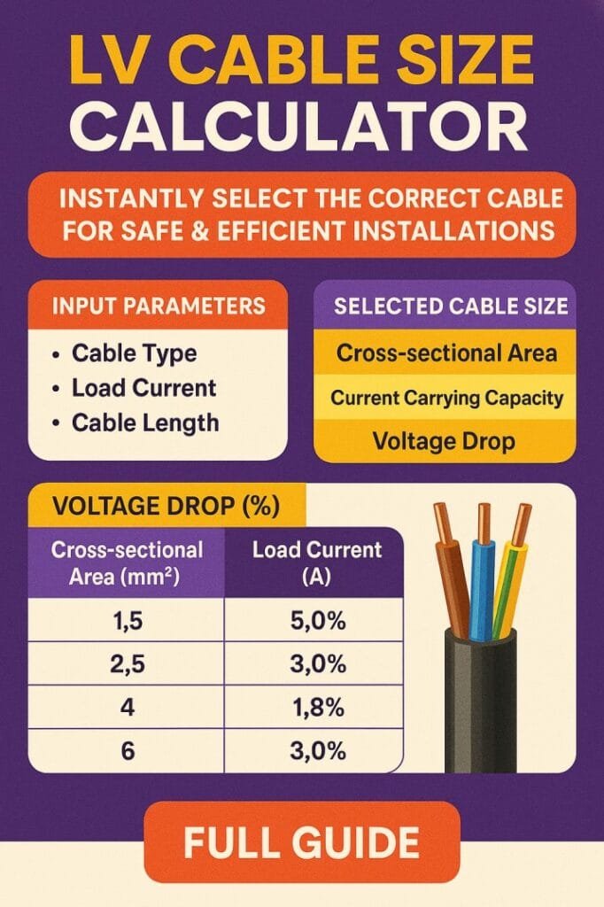 LV Cable Size Calculator – Instantly Select the Correct Cable for Safe & Efficient Installations