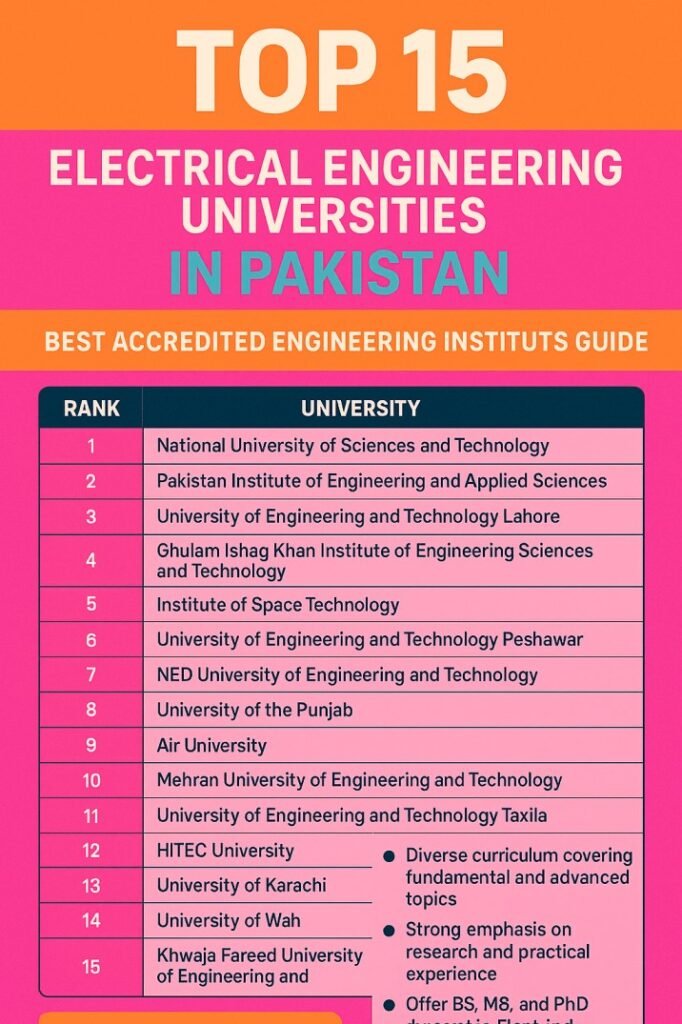 Top 15 Electrical Engineering Universities in Pakistan | Best Accredited Engineering Institutes Guide 1 Top 15 Electrical Engineering Universities in Pakistan Best Accredited Engineering Institutes Guide