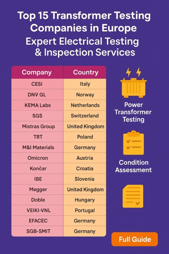 Top 15 Transformer Testing Companies in Europe  Expert Electrical Testing & Inspection Services
