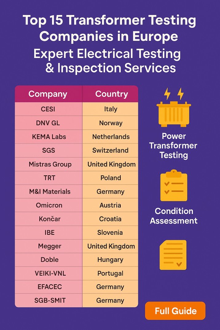 Top 15 Transformer Testing Companies in Europe | Expert Electrical Testing & Inspection Services 1 Top 15 Transformer Testing Companies in Europe Expert Electrical Testing & Inspection Services