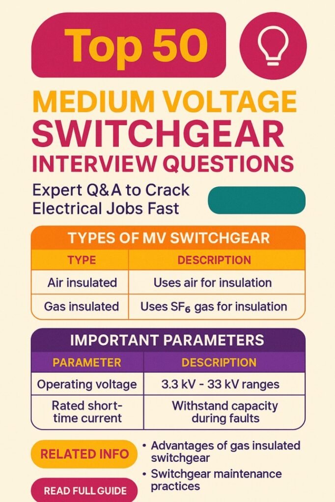 Top 50 Medium Voltage Switchgear Interview Questions – Expert Q&A to Crack Electrical Jobs Fast