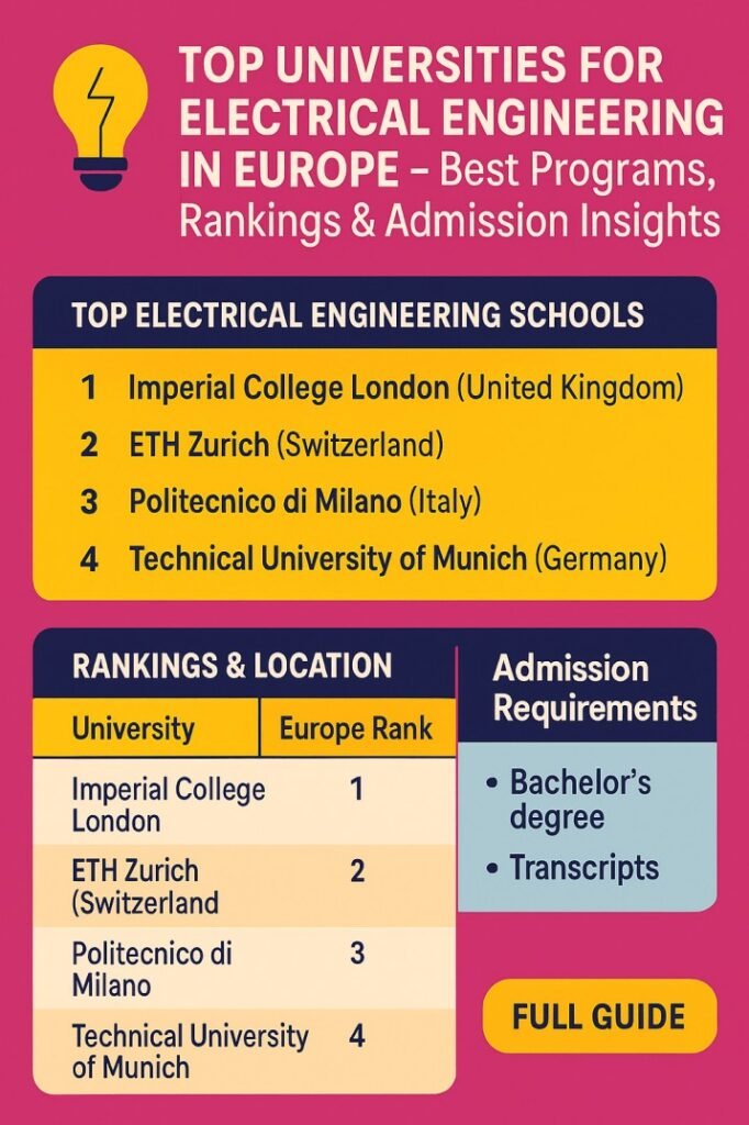 Top Universities for Electrical Engineering in Europe – Best Programs, Rankings & Admission Insights