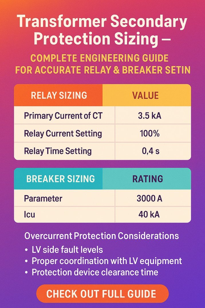Transformer Secondary Protection Sizing – Complete Engineering Guide for Accurate Relay & Breaker Selection 1 Transformer Secondary Protection Sizing – Complete Engineering Guide for Accurate Relay & Breaker Selection