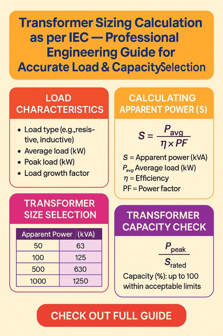 Transformer Sizing Calculation as per IEC — Professional Engineering Guide for Accurate Load & Capacity Selection 5 Transformer Sizing Calculation as per IEC — Professional Engineering Guide for Accurate Load & Capacity Selection