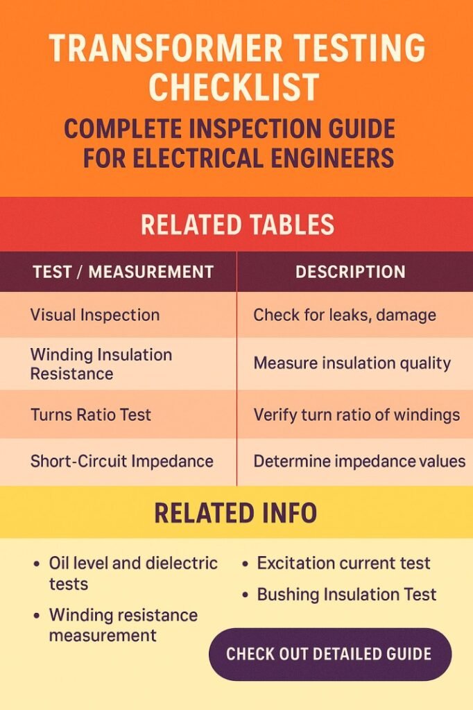 Transformer Testing Checklist | Important Inspection Guide for Electrical Engineers 1 Transformer Testing Checklist Complete Inspection Guide for Electrical Engineers