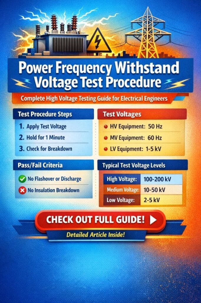 Power Frequency Withstand Voltage Test Procedure – Complete High Voltage Testing Guide for Electrical Engineers
