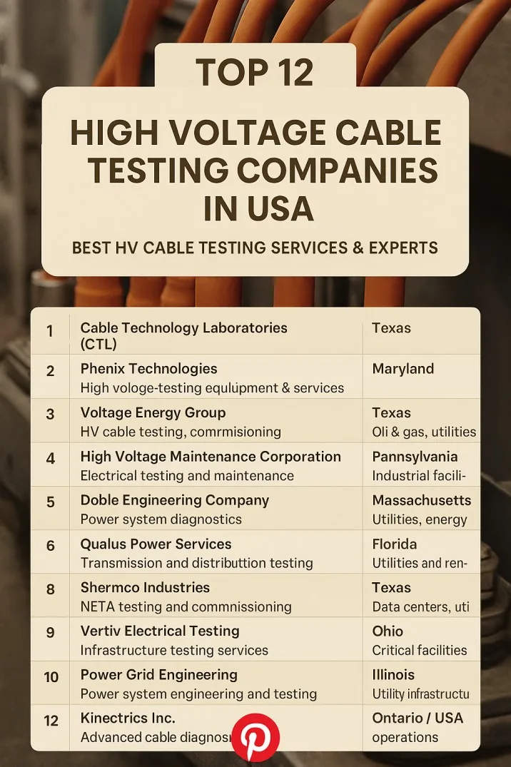 Top 12 High Voltage Cable Testing Companies in USA Best HV Cable Testing Services & Experts