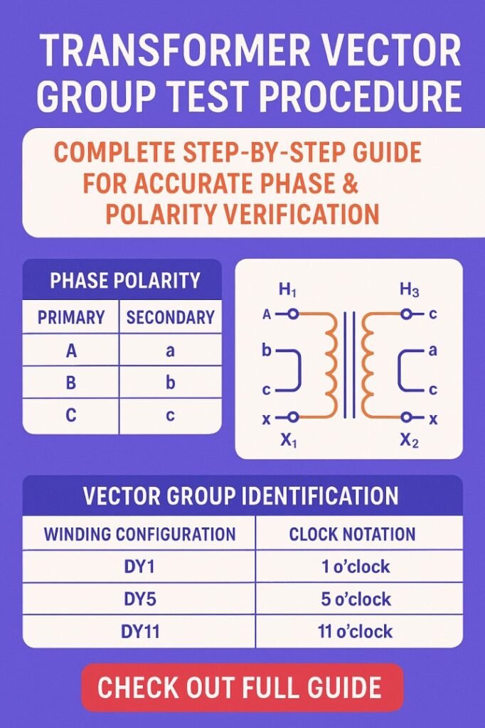 Transformer Vector Group Test Procedure – Complete Step-by-Step Guide for Accurate Phase & Polarity Verification