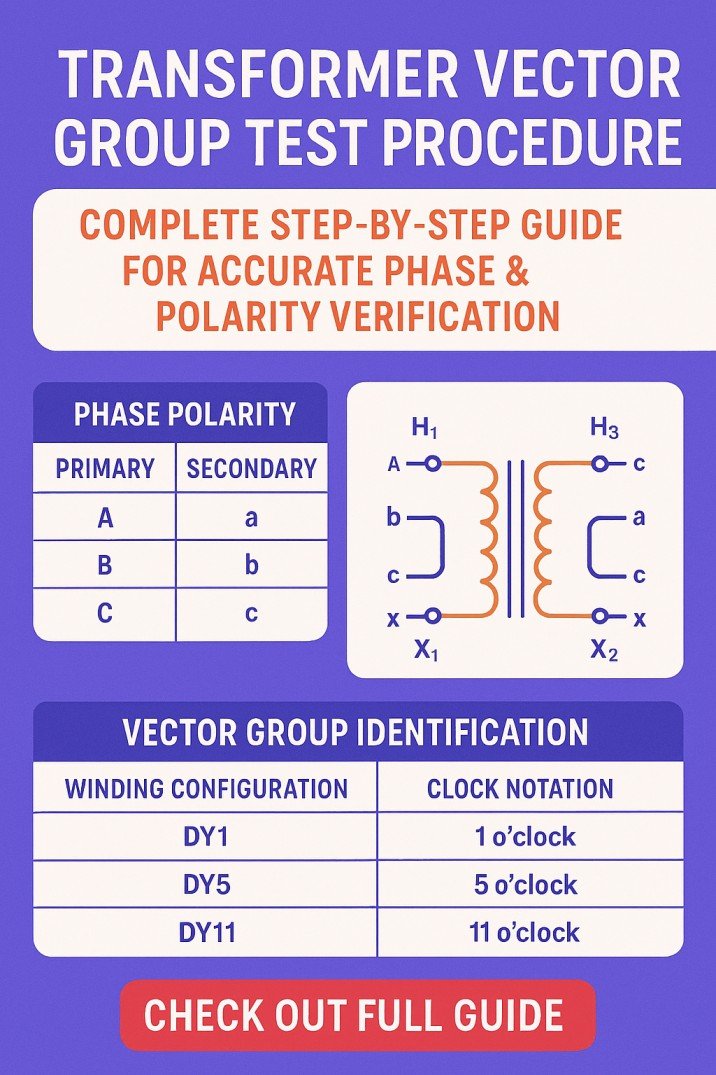 Transformer Vector Group Test Procedure – Complete Step-by-Step Guide for Accurate Phase & Polarity Verification 1 Transformer Vector Group Test Procedure – Complete Step-by-Step Guide for Accurate Phase & Polarity Verification