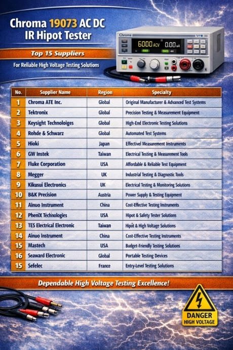Chroma 19073 AC DC IR Hipot Tester Top 15 Suppliers for Reliable High Voltage Testing Solutions