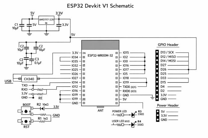 ESP32 DevKit V1 Circuit Diagram