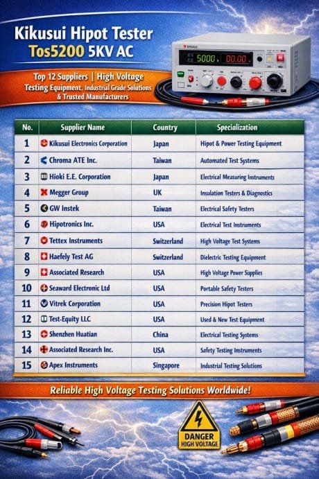 Kikusui Hipot Tester Tos5200 5KV AC Top 12 Suppliers  High Voltage Testing Equipment, Industrial Grade Solutions & Trusted Manufacturers