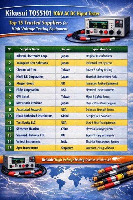 Kikusui Tos5101 10kV AC DC Hipot Tester Top 15 Trusted Suppliers for High Voltage Testing Equipment