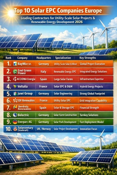 Top 10 Solar EPC Companies Europe  Leading Contractors for Utility-Scale Solar Projects & Renewable Energy Development 2026