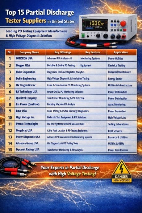 Top 15 Partial Discharge Tester Suppliers in United States Leading PD Testing Equipment Manufacturers & High Voltage Diagnostic Solutions