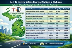 Best 12 Electric Vehicle Charging Stations in Michigan Top Fast & Reliable EV Charging Network for Tesla and Non-Tesla Drivers