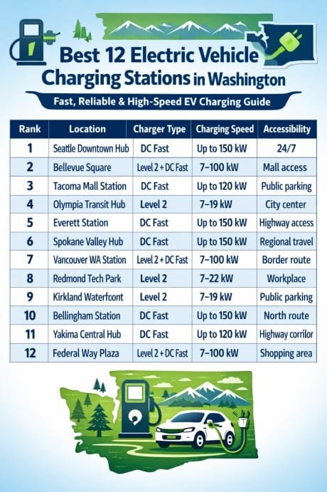 Best 12 Electric Vehicle Charging Stations in Washington | Fast, Reliable & High-Speed EV Charging Guide 1 Best 12 Electric Vehicle Charging Stations in Washington Fast, Reliable & High-Speed EV Charging Guide