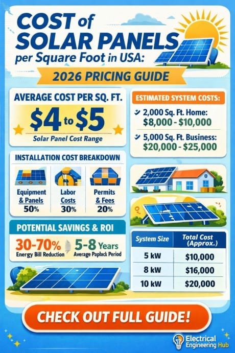 Cost of Solar Panels per Square Foot in USA 2026 Pricing Guide, Installation Cost Breakdown, Savings & ROI Analysis for Homeowners and Businesses