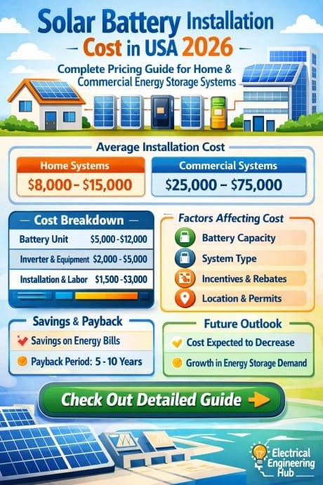 Solar Battery Installation Cost in USA 2026 Complete Pricing Guide for Home & Commercial Energy Storage Systems
