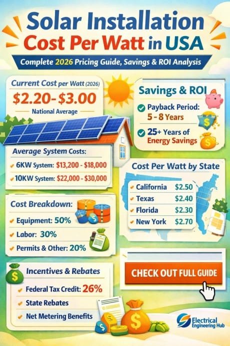 Solar Installation Cost Per Watt in USA Complete 2026 Pricing Guide, Savings & ROI Analysis