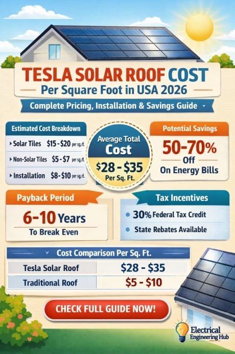 Tesla Solar Roof Cost Per Square Foot in USA 2026 Complete Pricing, Installation & Savings Guide