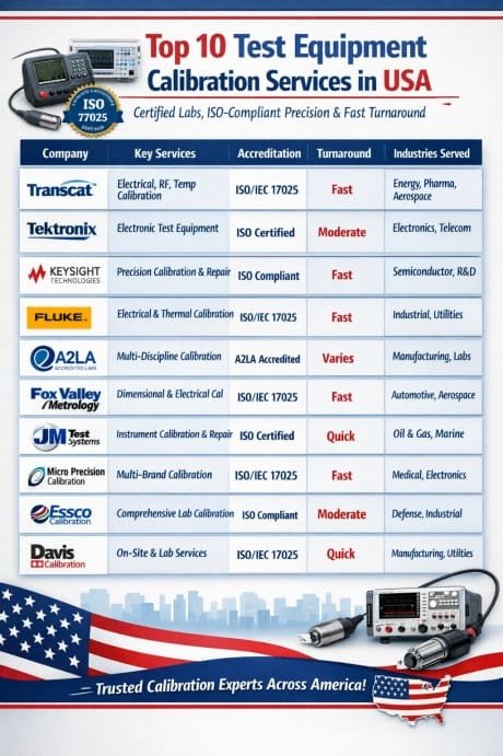 Top 10 Test Equipment Calibration Services in USA  Certified Labs, ISO-Compliant Precision & Fast Turnaround