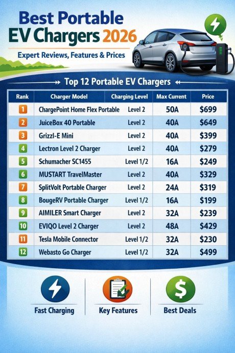 Best 12 Portable EV Chargers in 2026 Expert Reviews, Features, Prices & Buying Guide