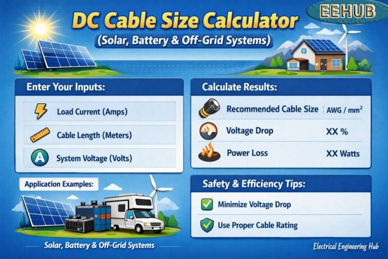 DC Cable Size Calculator (Solar, Battery & Off-Grid Systems)