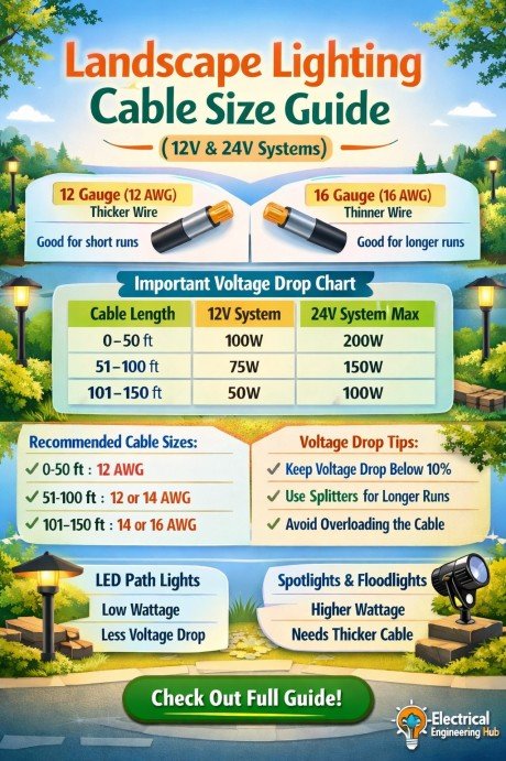 Landscape Lighting Cable Size Guide (12V & 24V Systems)