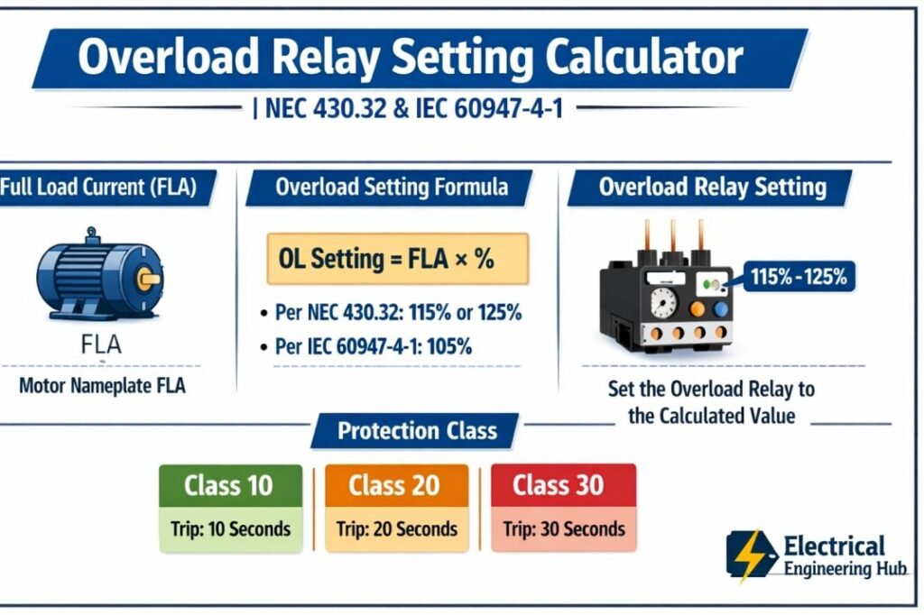 Overload Relay Setting Calculator | NEC 430.32 & IEC 60947-4-1 1 Overload Relay Setting Calculator NEC 430.32 & IEC 60947-4-1