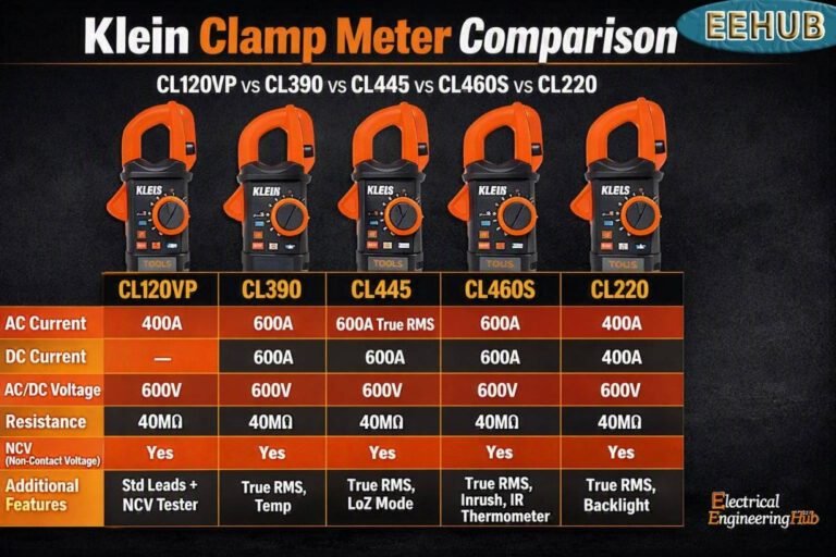 Klein Clamp Meter Comparison CL120VP vs CL390 vs CL445 vs CL460S vs CL220