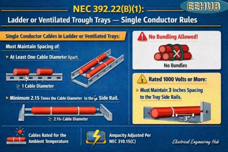 NEC 392.22(B)(1): Ladder or Ventilated Trough Trays — Single Conductor Rules 6 NEC 392.22(B)(1) Ladder or Ventilated Trough Trays — Single Conductor Rules