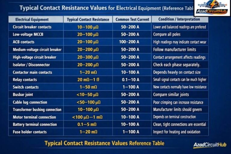 Typical Contact Resistance Values for Electrical Equipment (Reference Table) 9 Typical Contact Resistance Values for Electrical Equipment (Reference Table)