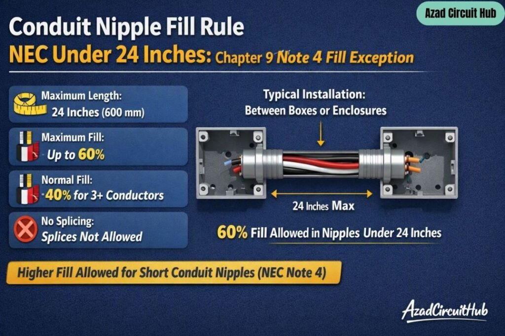 Conduit Nipple Fill Rule NEC Under 24 Inches: Chapter 9 Note 4 Fill Exception