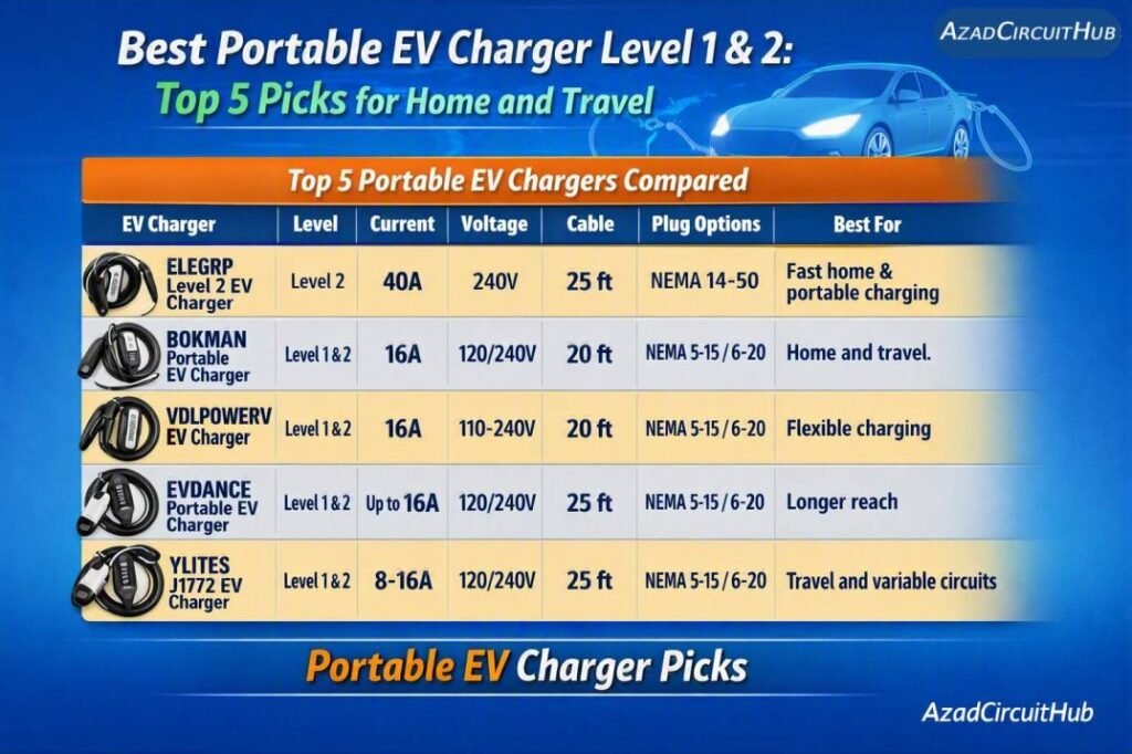 Best Portable EV Charger Level 1 & 2 Top 5 Picks for Home and Travel