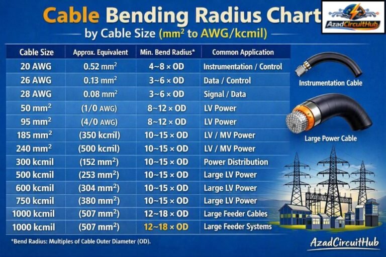 Cable Bending Radius Chart by Cable Size (mm² to AWGkcmil)
