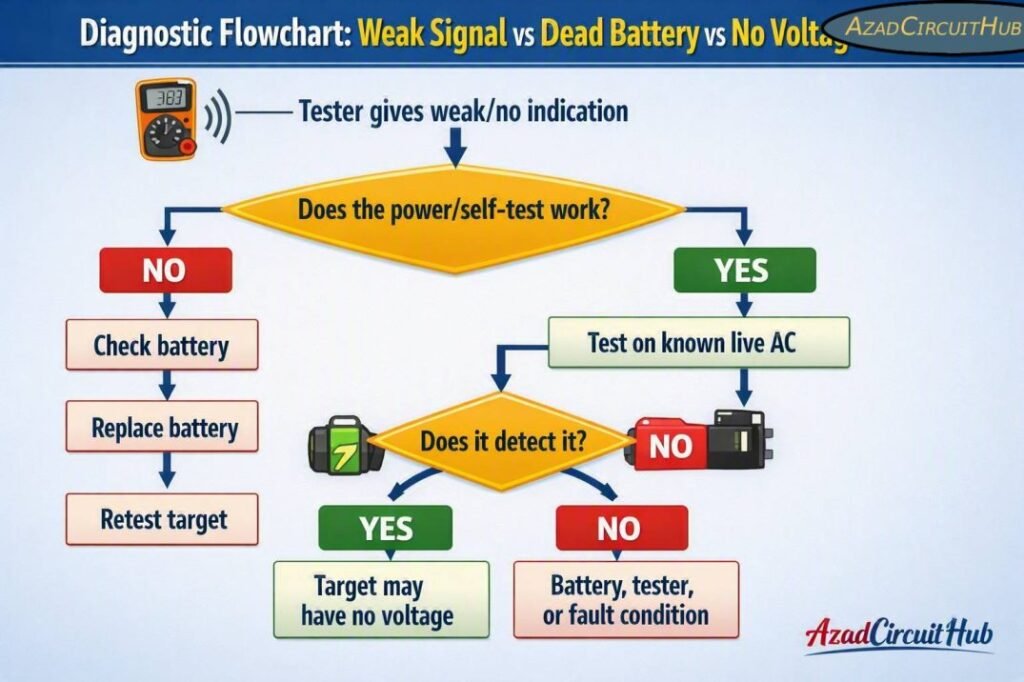 Diagnostic Flowchart Weak Signal vs Dead Battery vs No Voltage