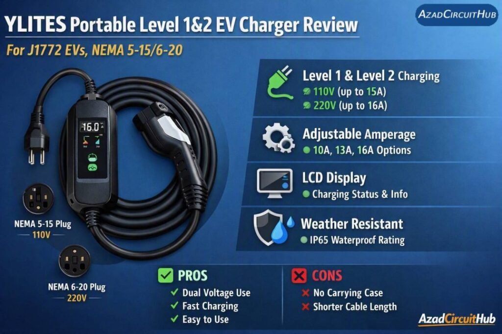 YLITES Portable Level 1&2 EV Charger Review for J1772 EVs, NEMA 5-156-20