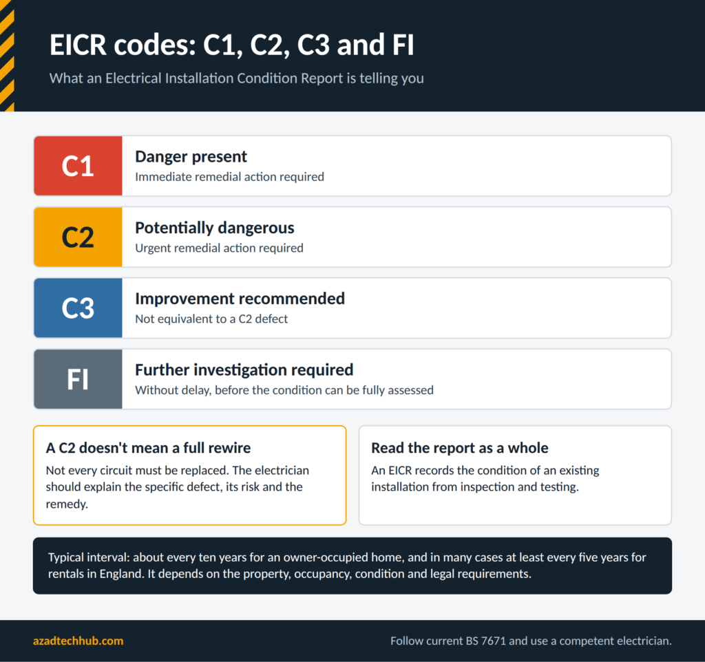 EICR codes C1, C2, C3 and FI explained