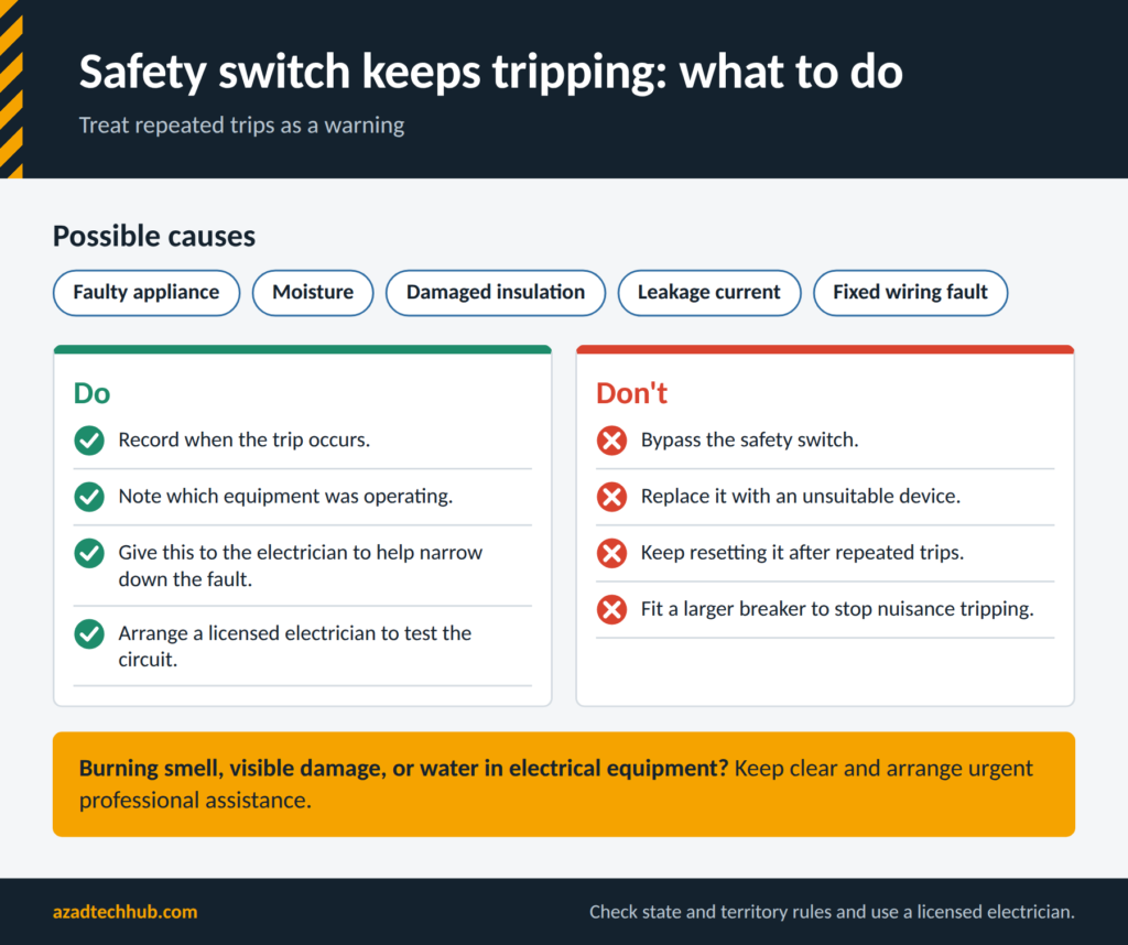 Home Wiring as per AS/NZS 3000: Complete Australian Wiring Guide 8 What to do and not do when an Australian safety switch keeps tripping