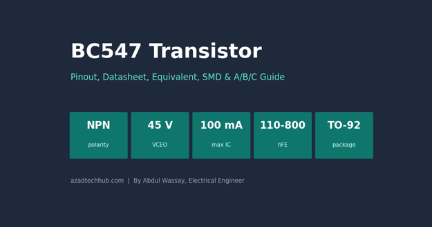 BC547 Transistor quick specifications at a glance