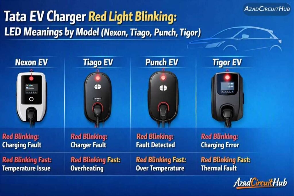 Tata EV Charger Red Light Blinking LED Meanings by Model (Nexon, Tiago, Punch, Tigor)
