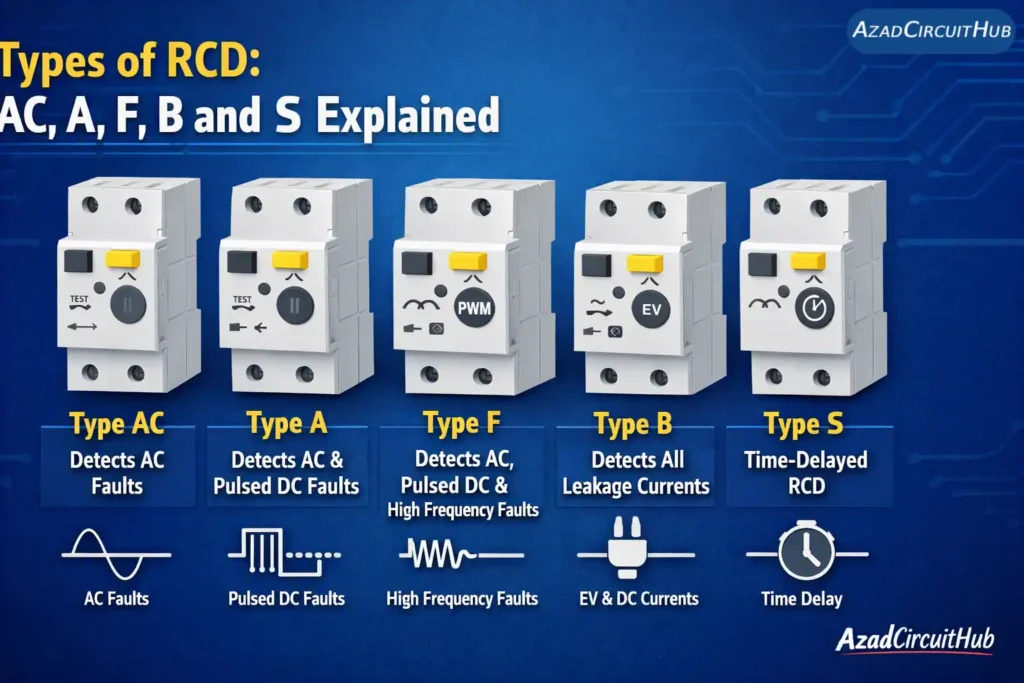 Types of RCD AC, A, F, B and S Explained