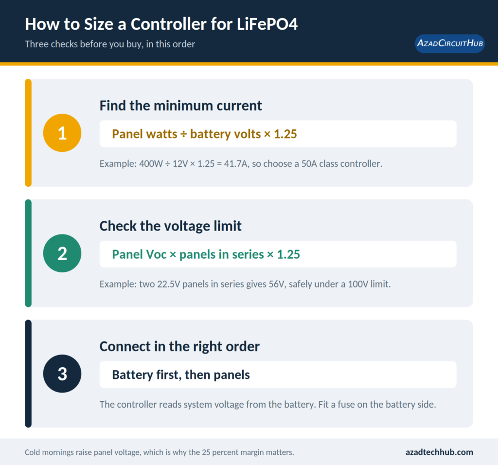 Best Solar Charge Controller for LiFePO4 Batteries: Top 7 Picks 4 how to size a solar charge controller for LiFePO4 batteries in three steps
