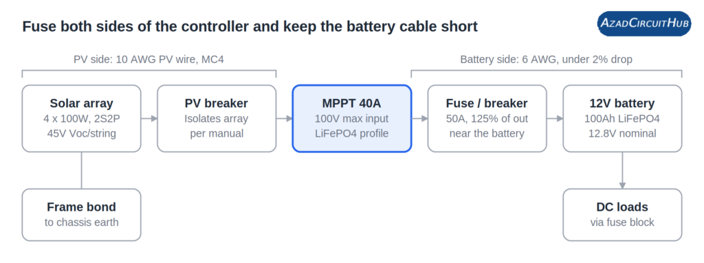 Best 12V Solar Panel Kit for RV (2026): Engineer-Vetted Picks, Sizing & Wiring Guide 10 RV 12V solar system wiring diagram (array, combiner, controller, battery, loads)