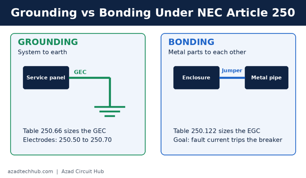 Grounding vs bonding under the NEC article for grounding and bonding