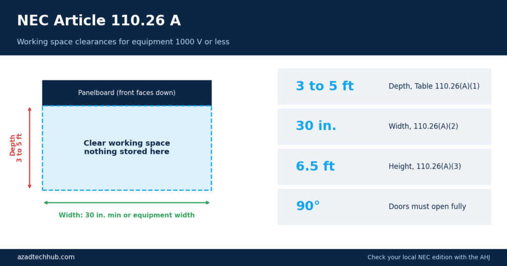 NEC Article 110.26 A: Working Space Clearances Explained (2023 NEC) 1 NEC Article 110.26 A: Working Space Clearances Explained (2023 NEC)